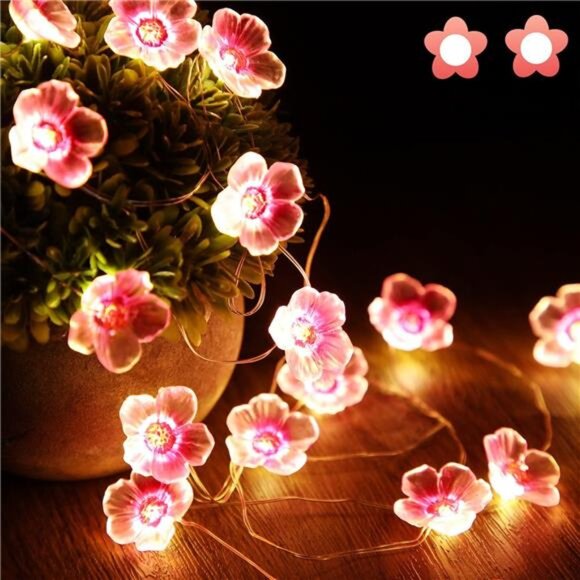 Cherry Blossom String Lights Pink Flower LED Fairy Lights Bedroom Party Decor - Picture 1 of 7